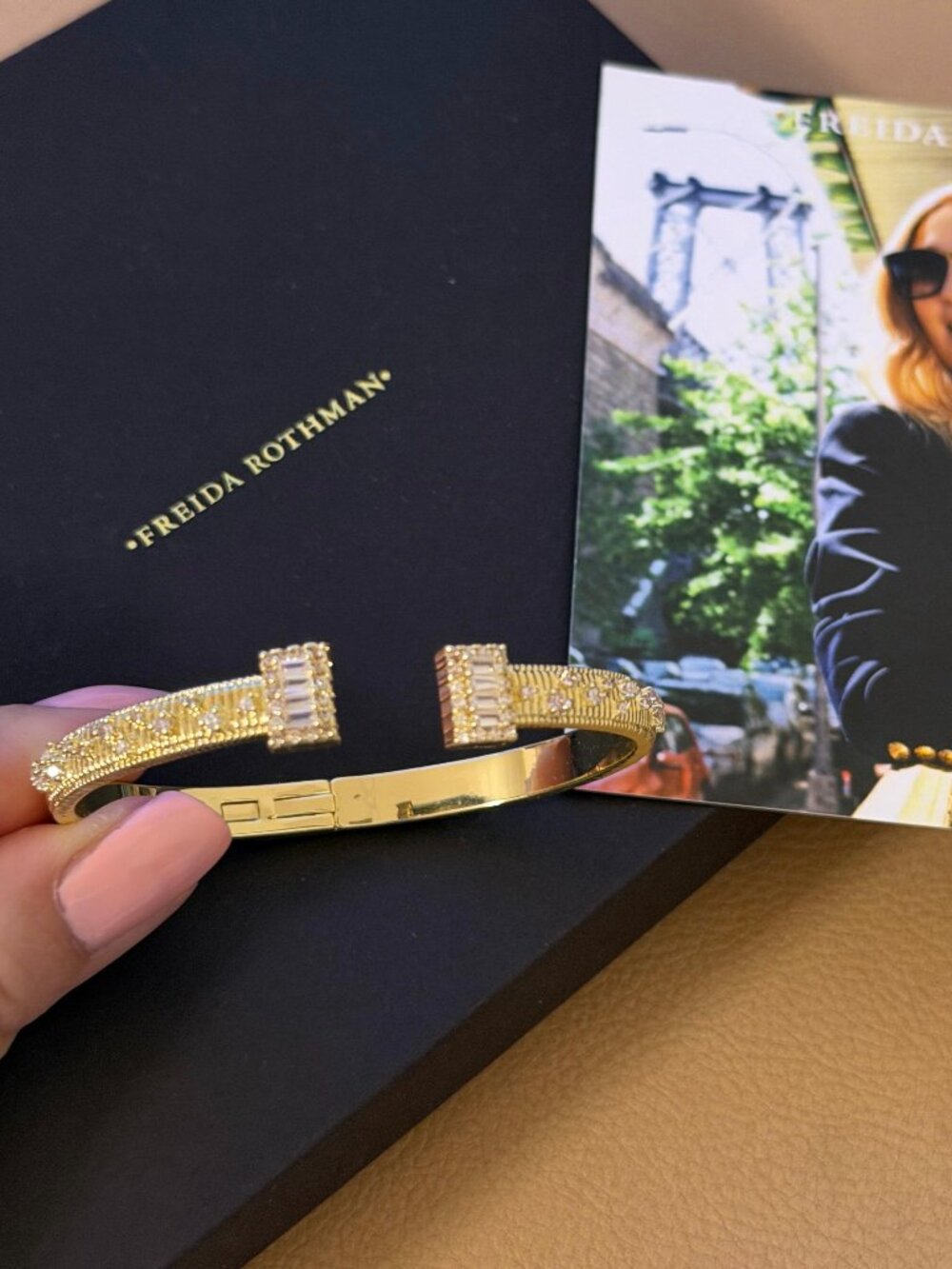 FREIDA ROTHMAN VAULT - Gold with Paves Oval Hinged Bangle Bracelet